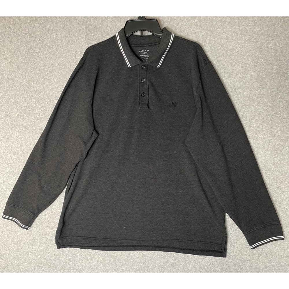 American Eagle Polo Shirt Long Sleeve Mens XXL Dark Gray Super Soft Minimalist